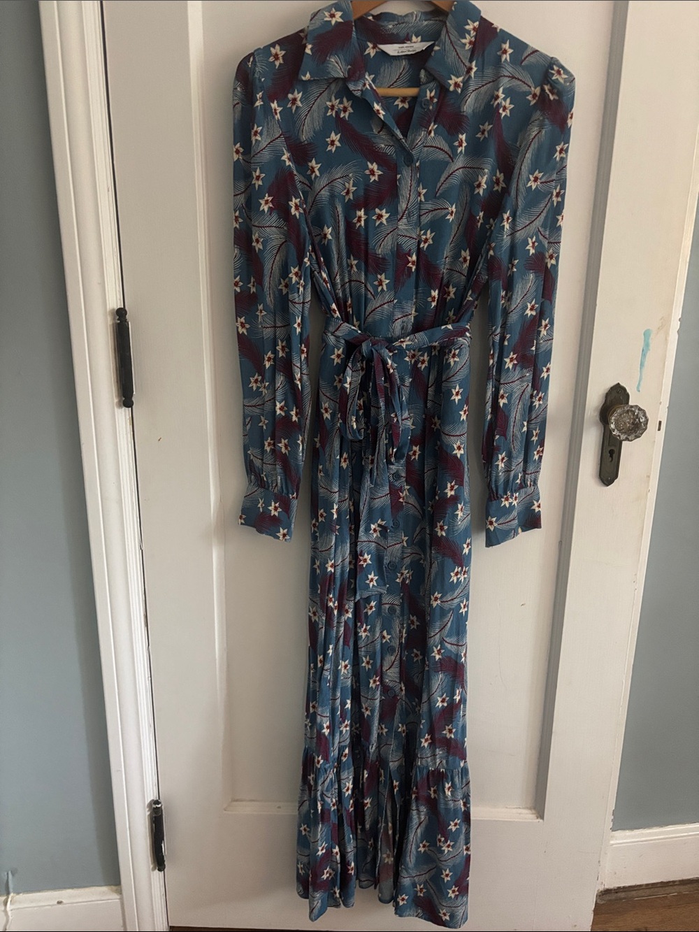 & Other Stories Blue Floral and Burgundy Star-Print Maxi Dress
